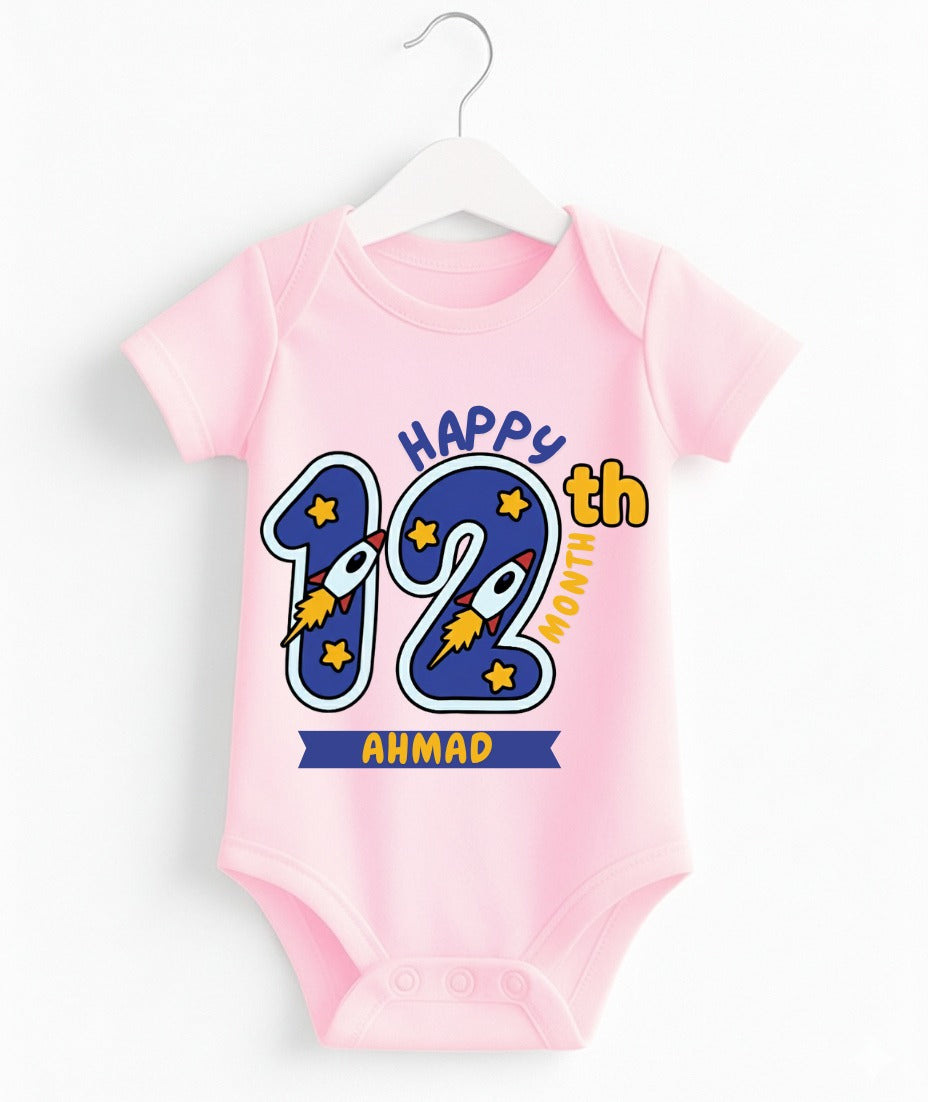Happy 12th Month Baby Romper | Personalized Name Print