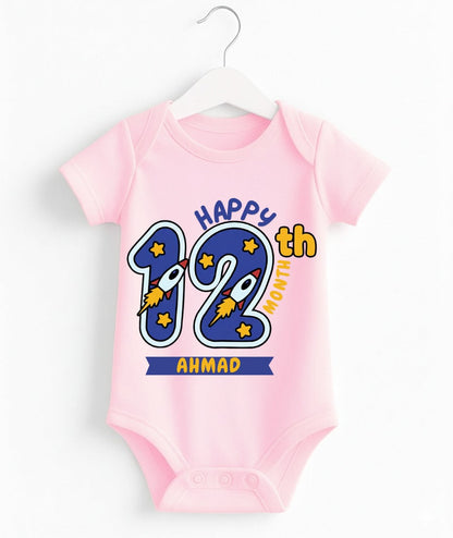 Happy 12th Month Baby Romper | Personalized Name Print