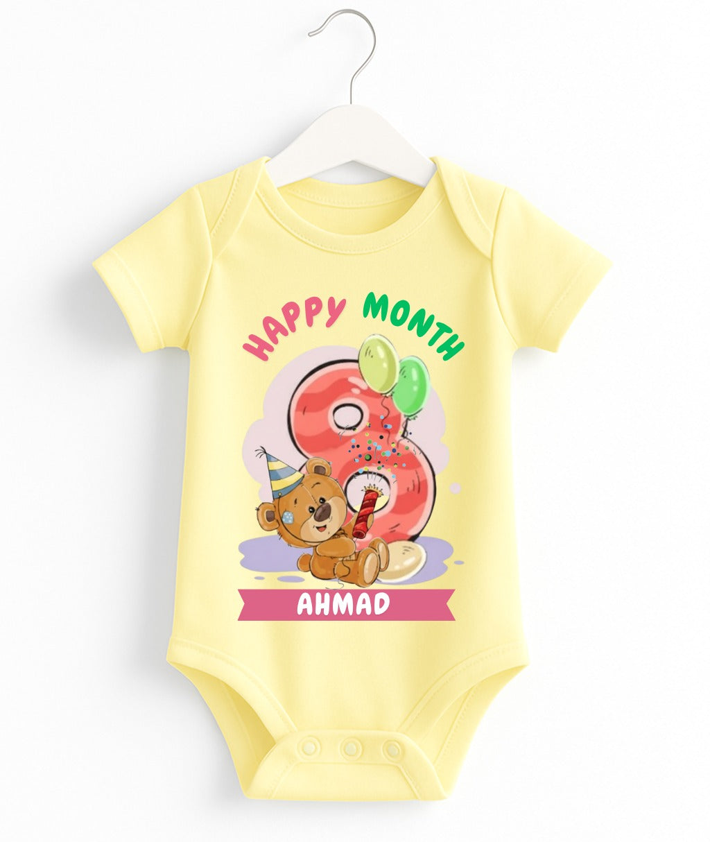 Happy 8th Month Baby Romper | Personalized Name Print