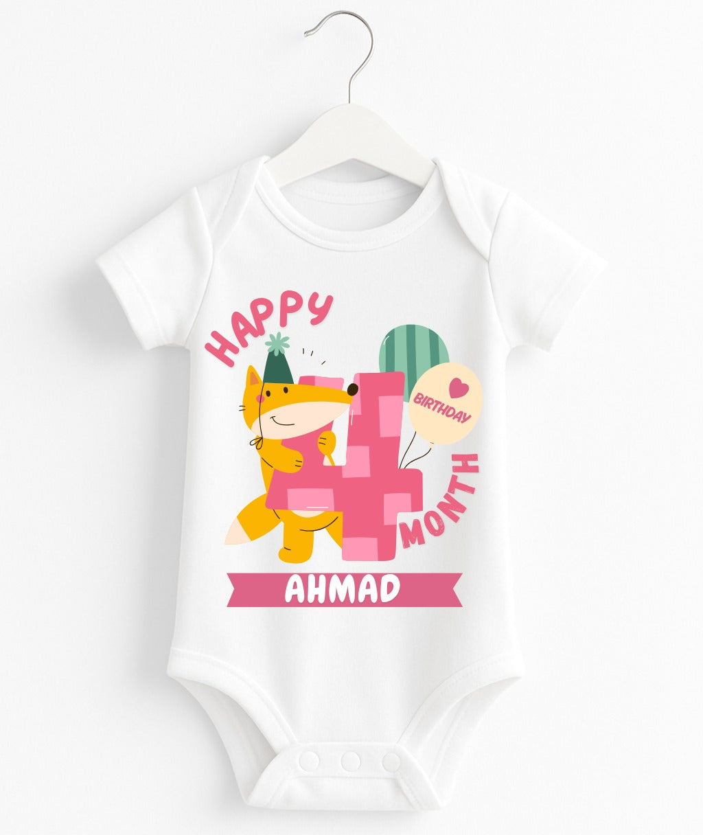 Happy 4th Month Baby Romper | Personalized Name Print