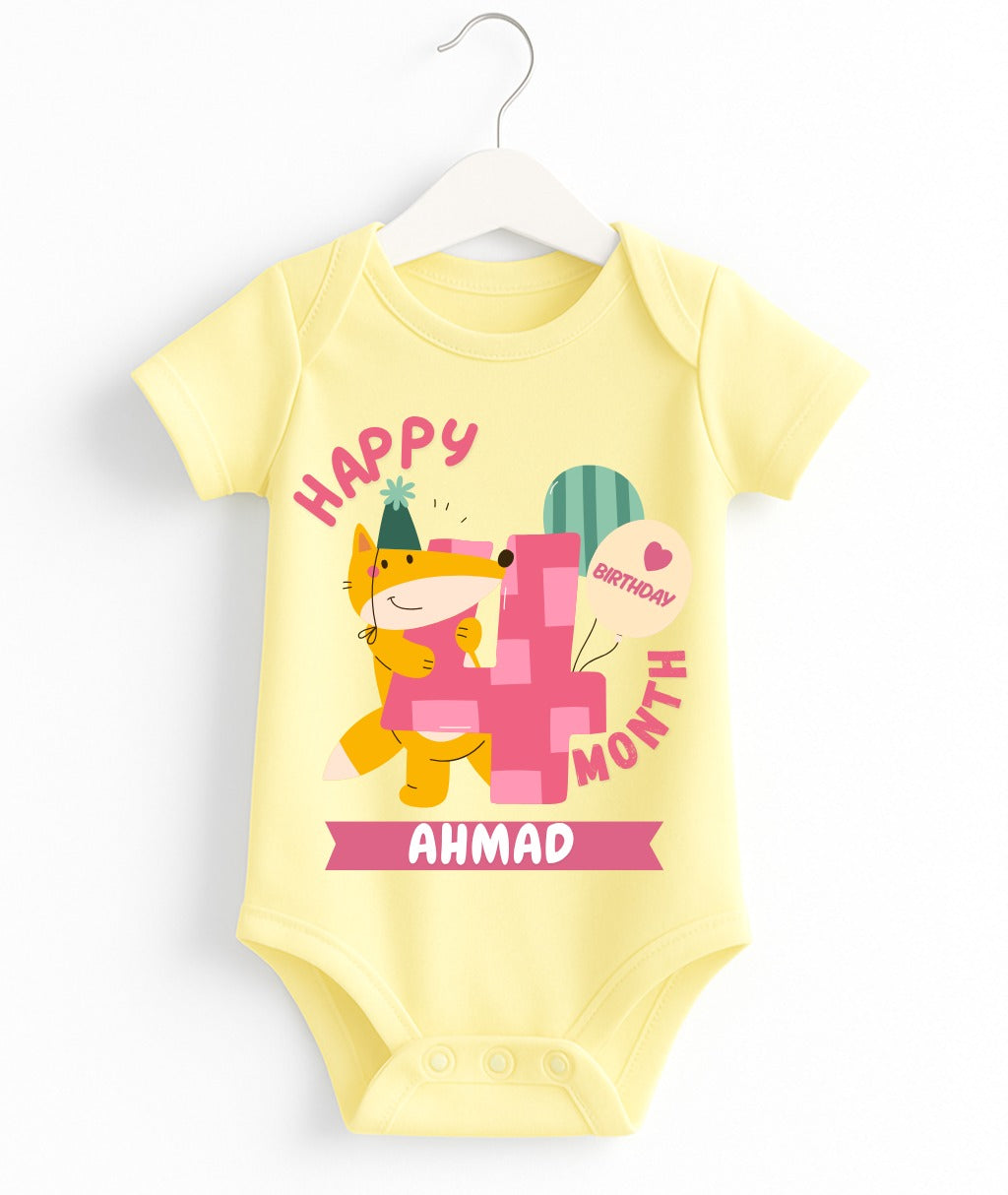 Happy 4th Month Baby Romper | Personalized Name Print