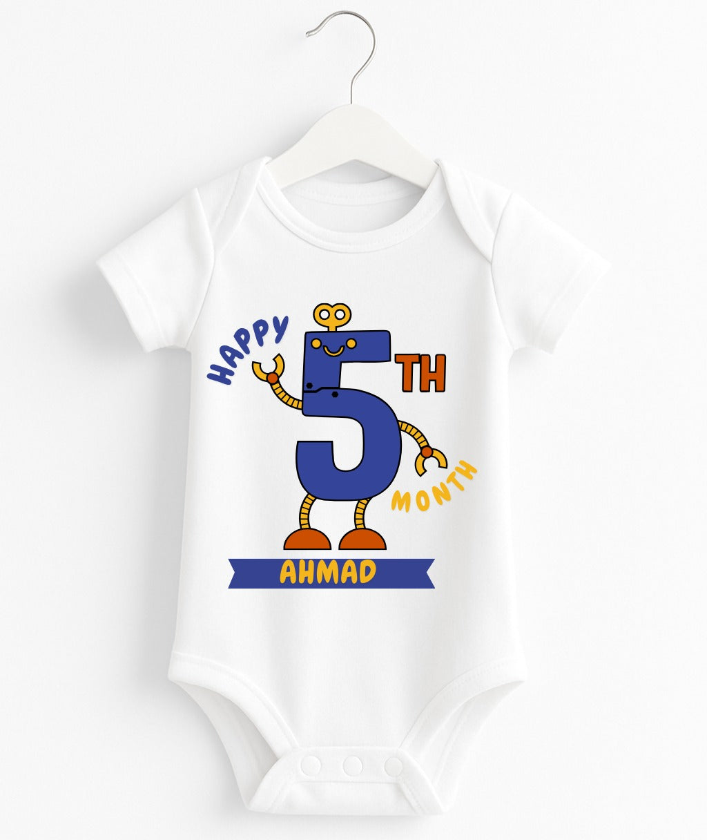 Happy 5th Month Baby Romper | Personalized Name Print