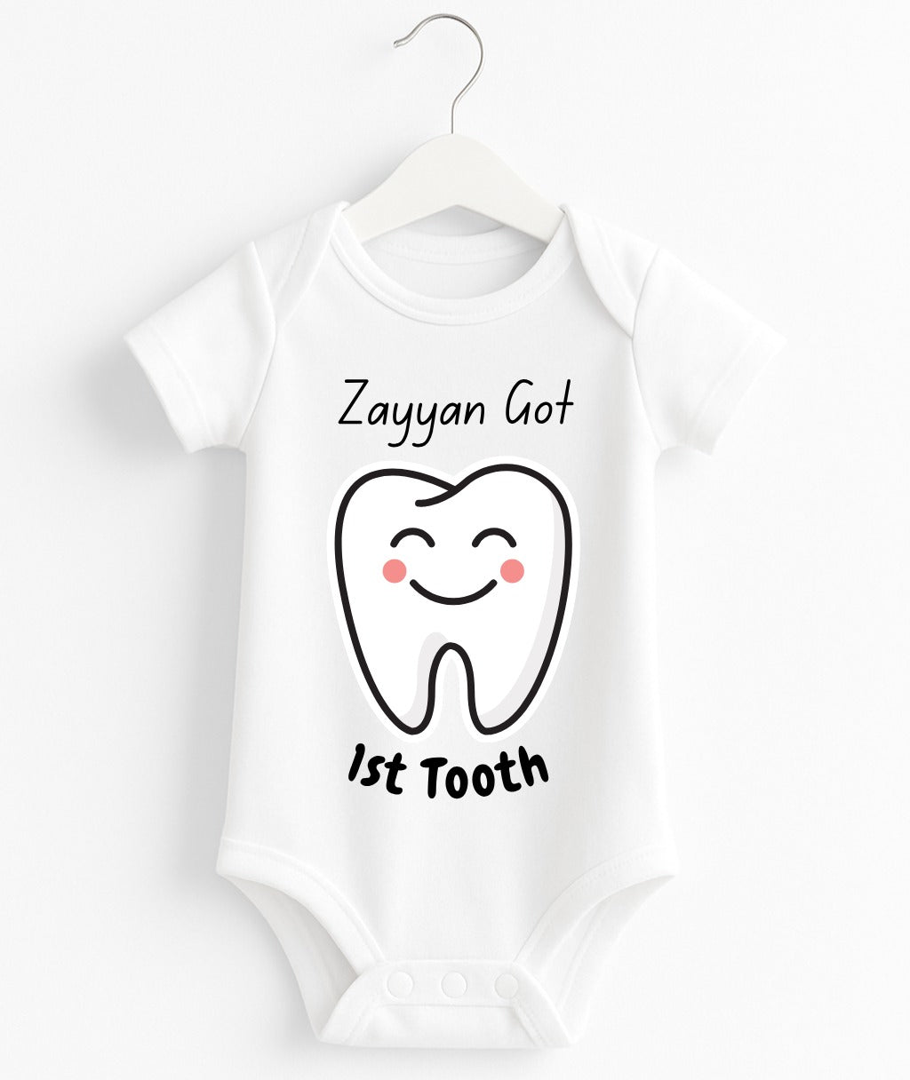 Custom Name 1st Tooth Baby Romper