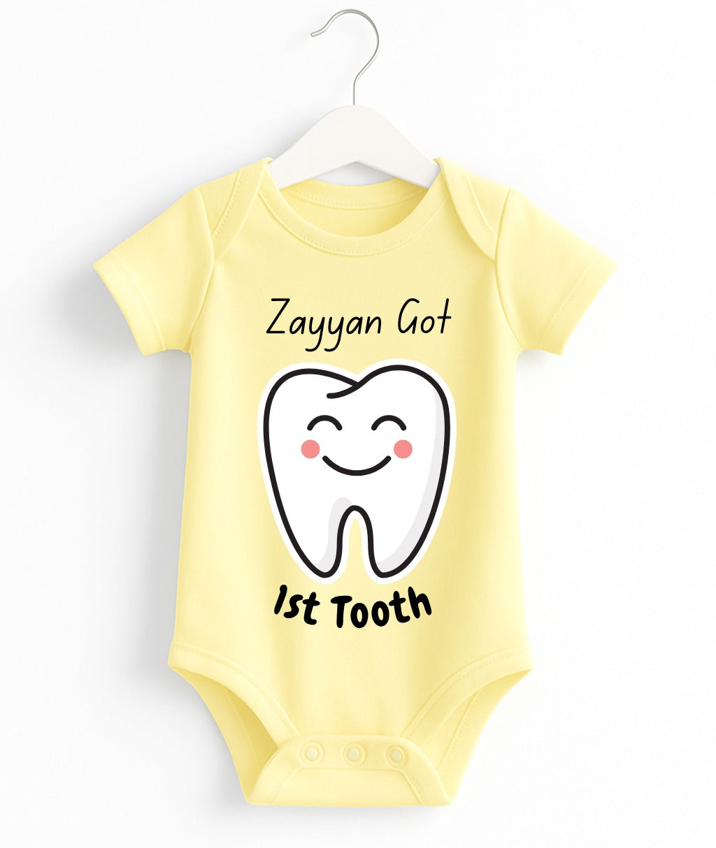 Custom Name 1st Tooth Baby Romper