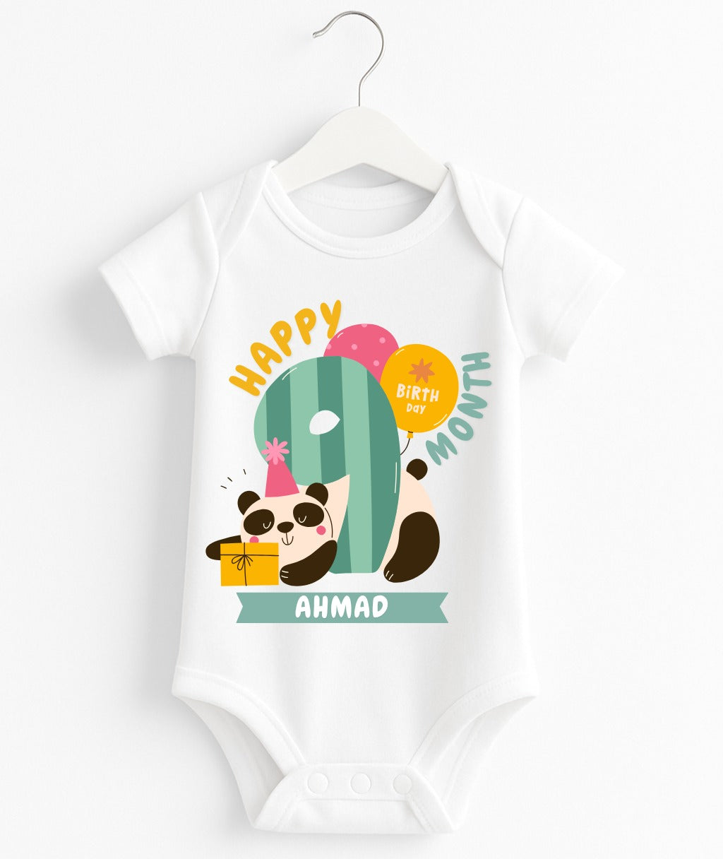 Happy 9th Month Baby Romper | Personalized Name Print