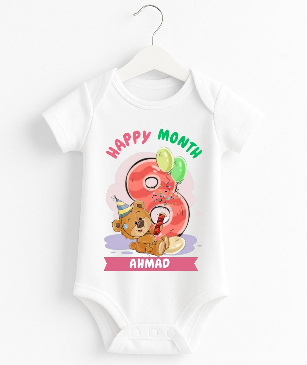 Happy 8th Month Baby Romper | Personalized Name Print