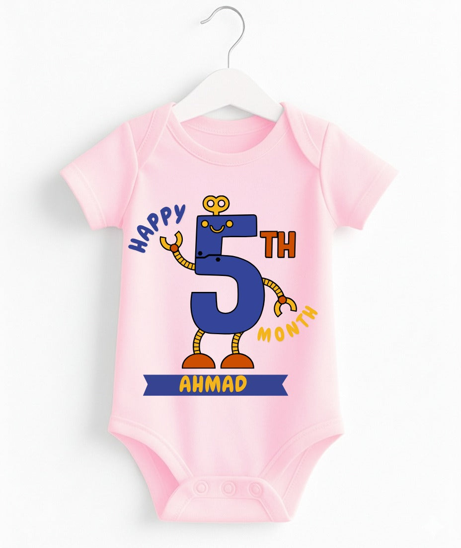 Happy 5th Month Baby Romper | Personalized Name Print