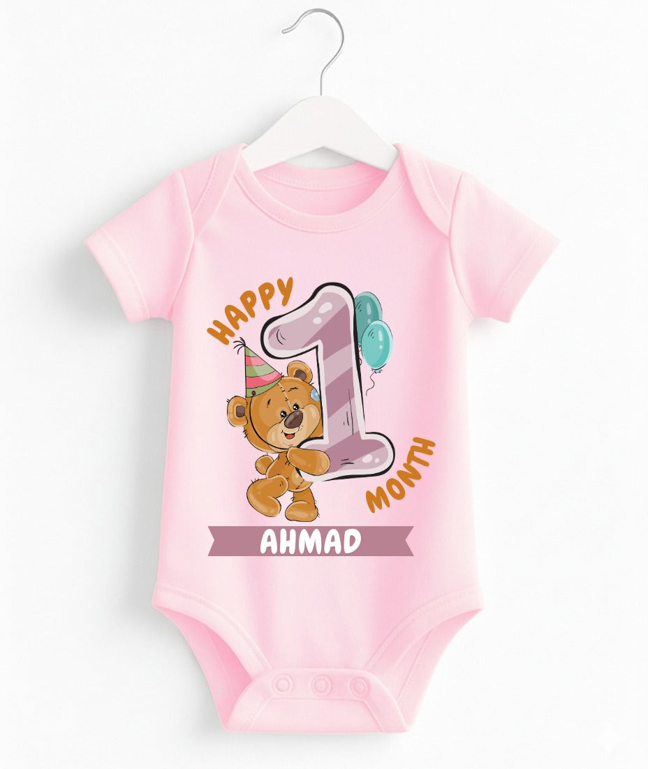 Happy 1st Month Baby Romper | Personalized Name Print