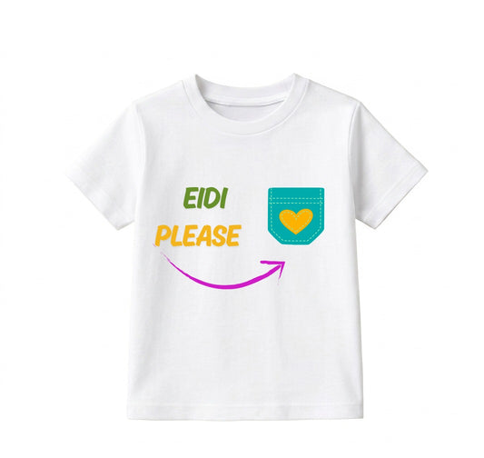 Eidi Please" Kids Eid T-Shirt with Pocket Graphic