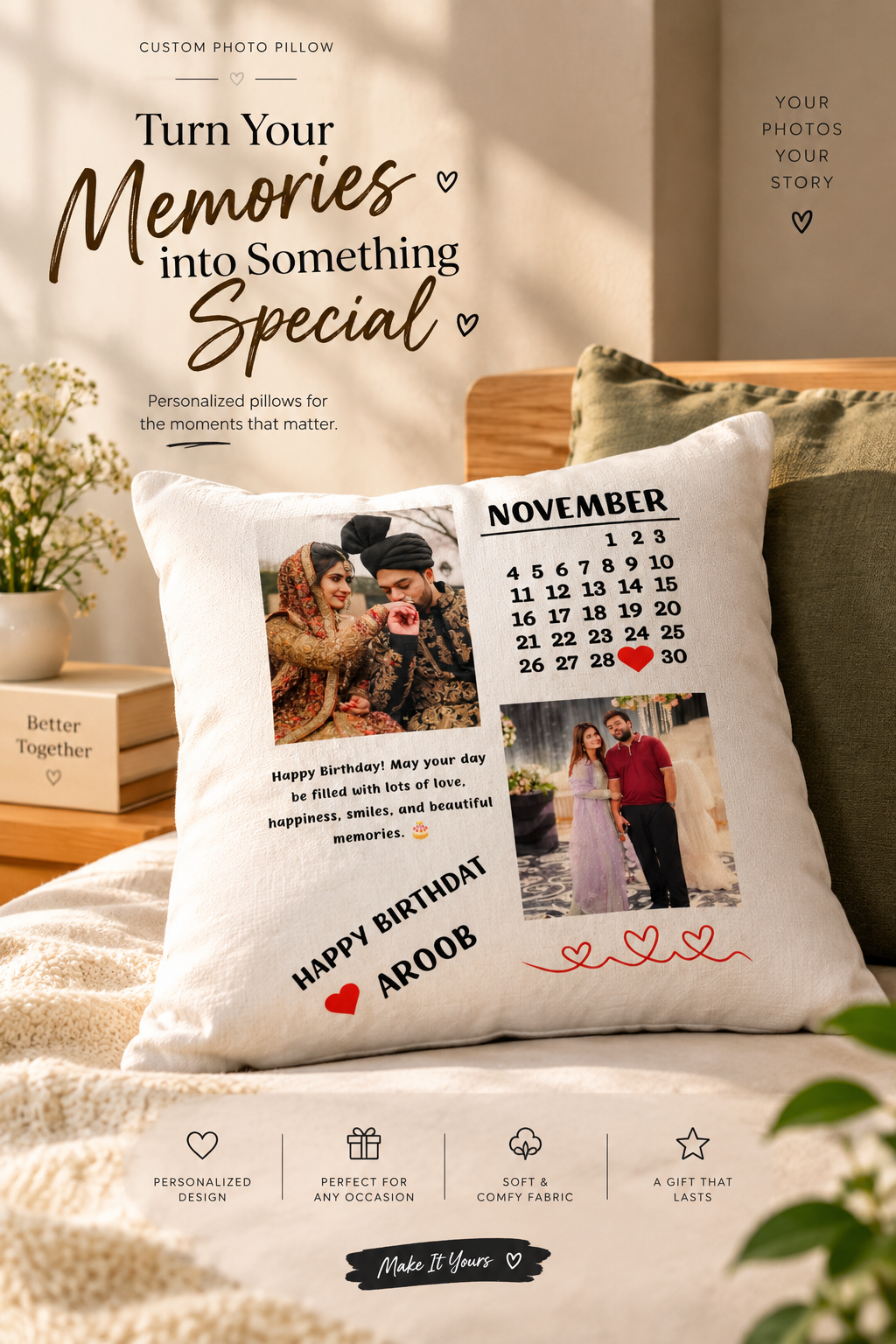 Customize Birthday Photo Pillow