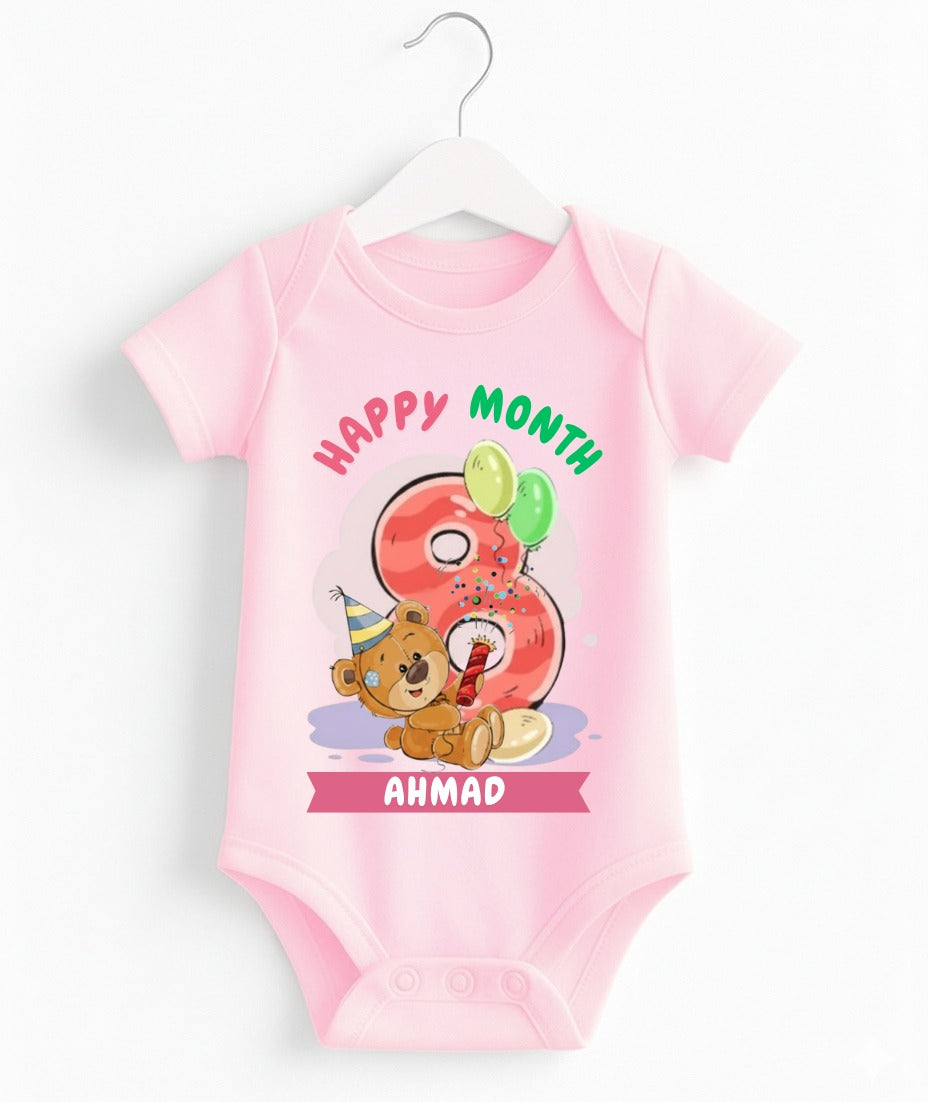 Happy 8th Month Baby Romper | Personalized Name Print