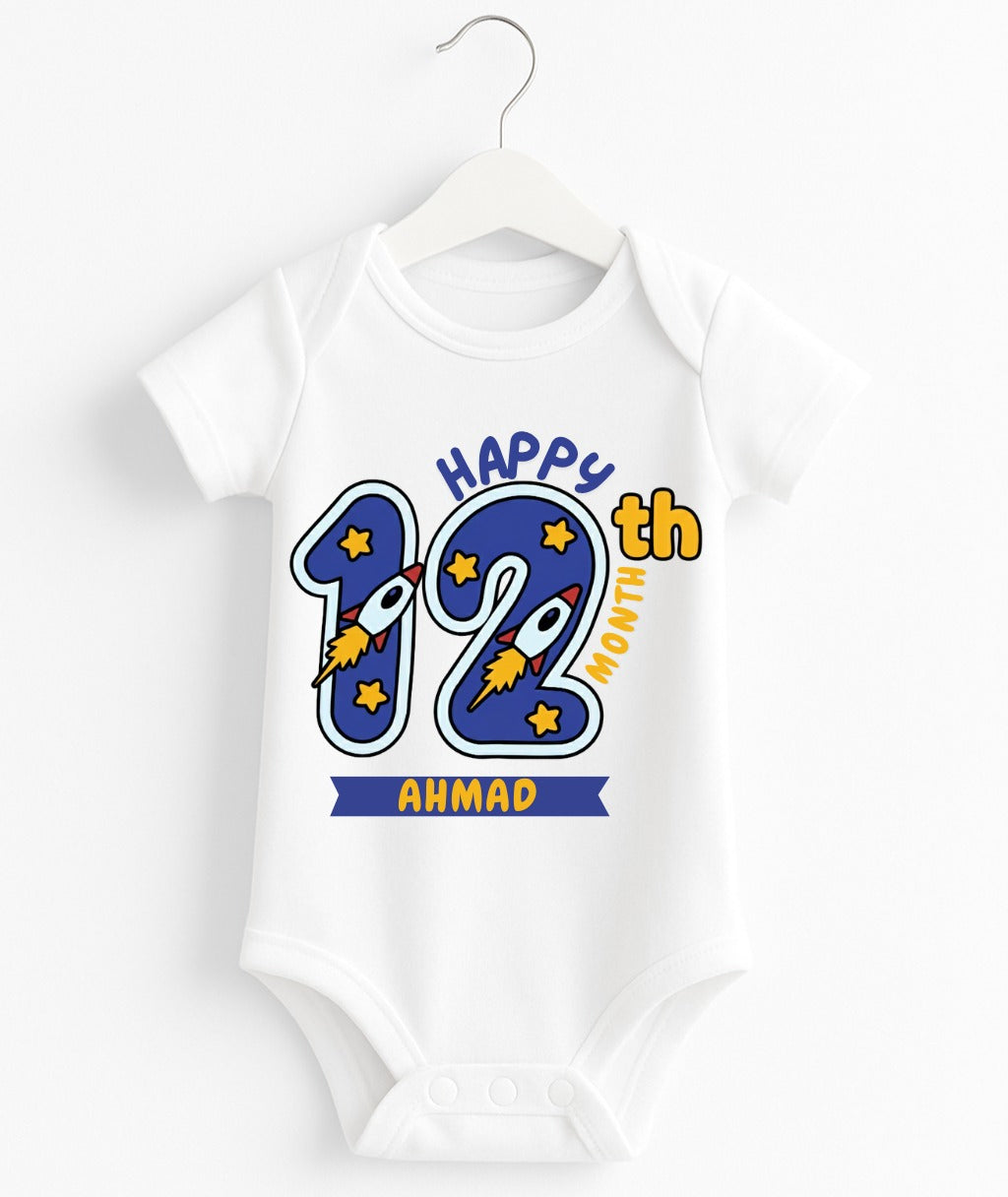 Happy 12th Month Baby Romper | Personalized Name Print