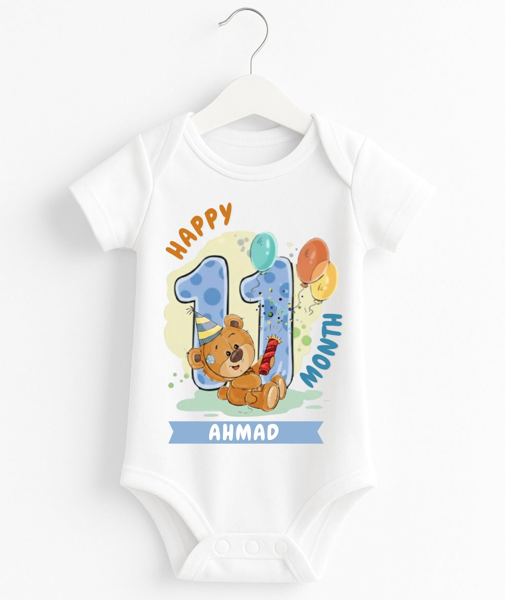 Happy 11th Month Baby Romper | Personalized Name Print