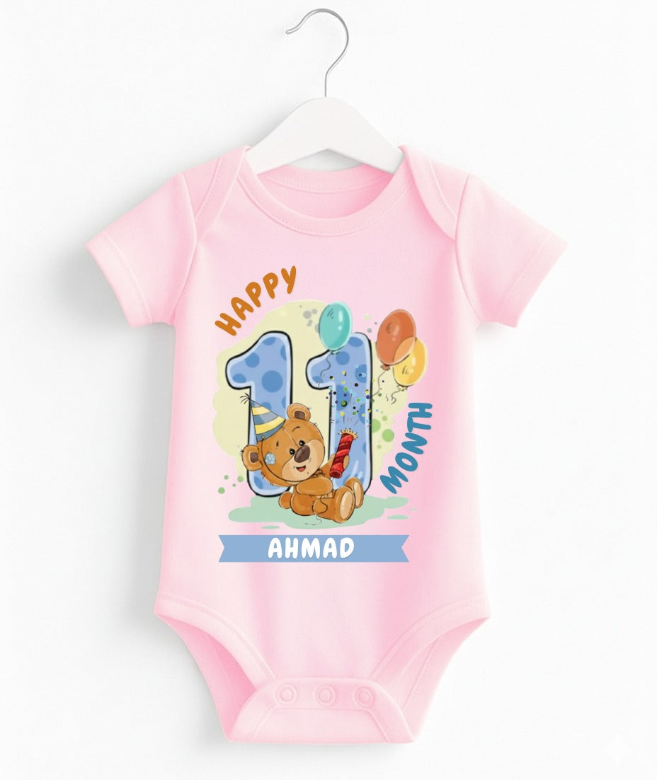 Happy 11th Month Baby Romper | Personalized Name Print