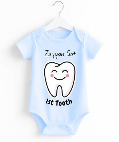 Custom Name 1st Tooth Baby Romper